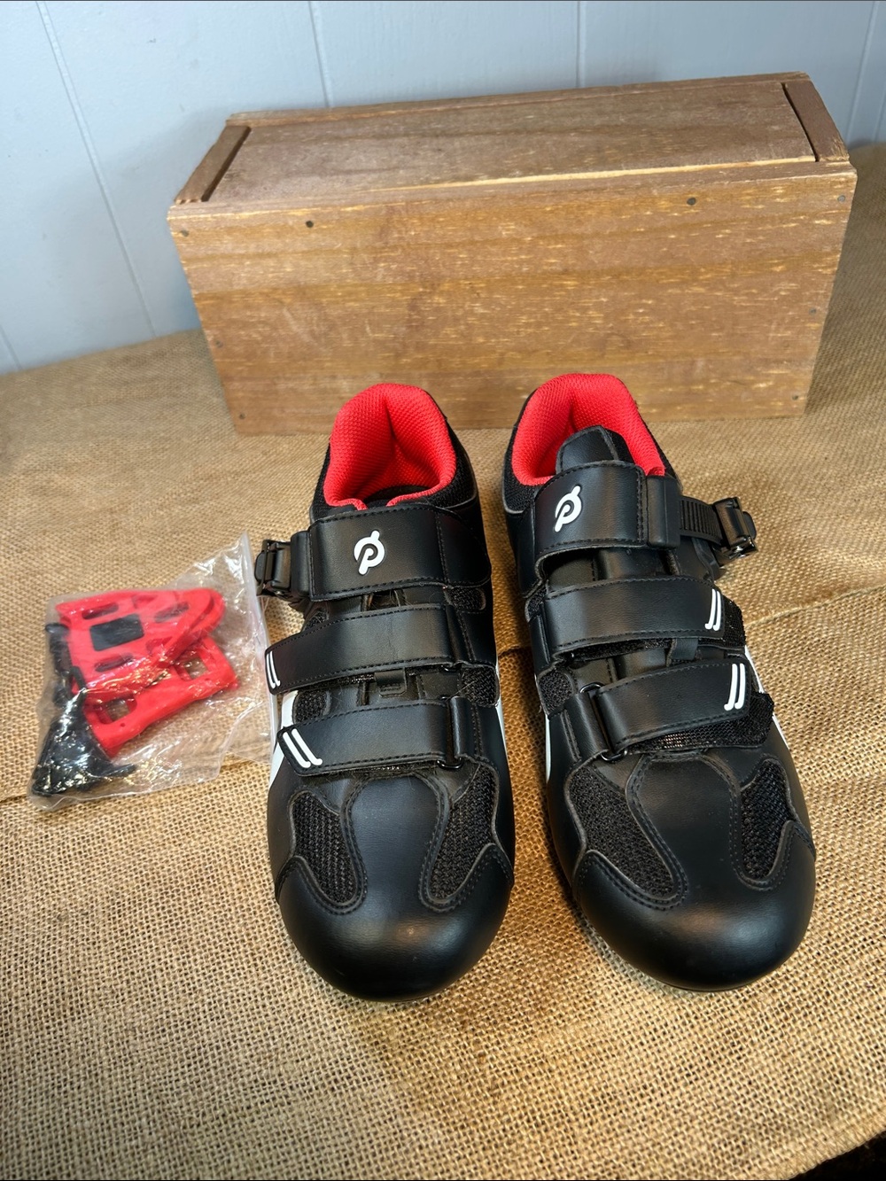 Peloton Black Cycling Shoes with Red Interior